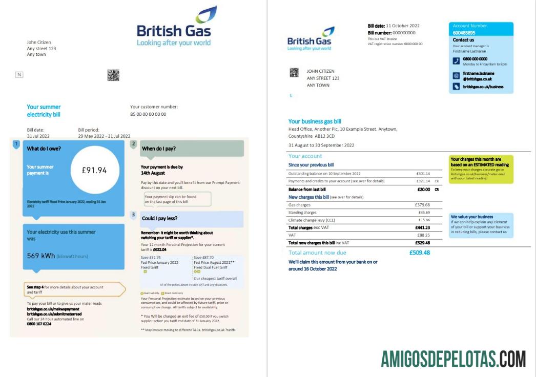 realista Conta de gás britânica do Reino Unido, modelo Word e PDF, 2 páginas